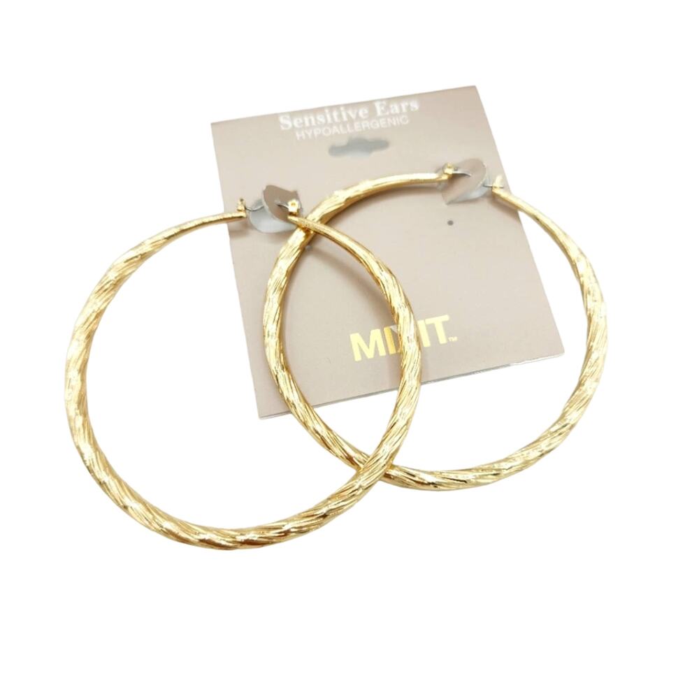 Mixit Gold Tone Large Twisted Hoop Earrings Hypoallergenic NWT